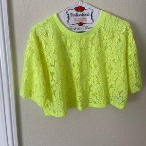 Forever 21 neon yellow lace crop top